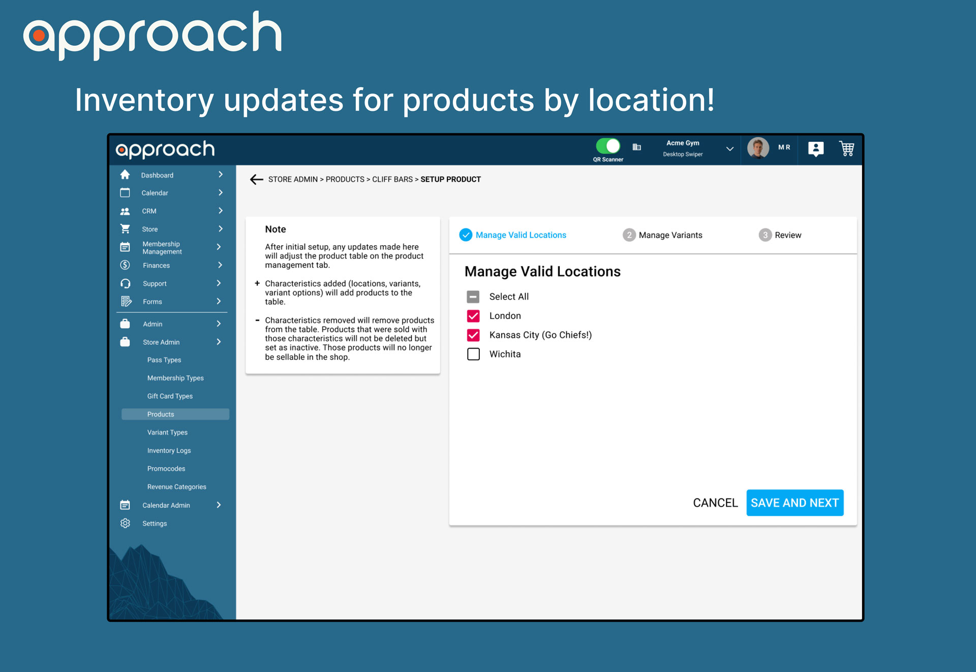 Inventory updates for products by location