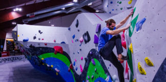 bouldering in a climbing gym