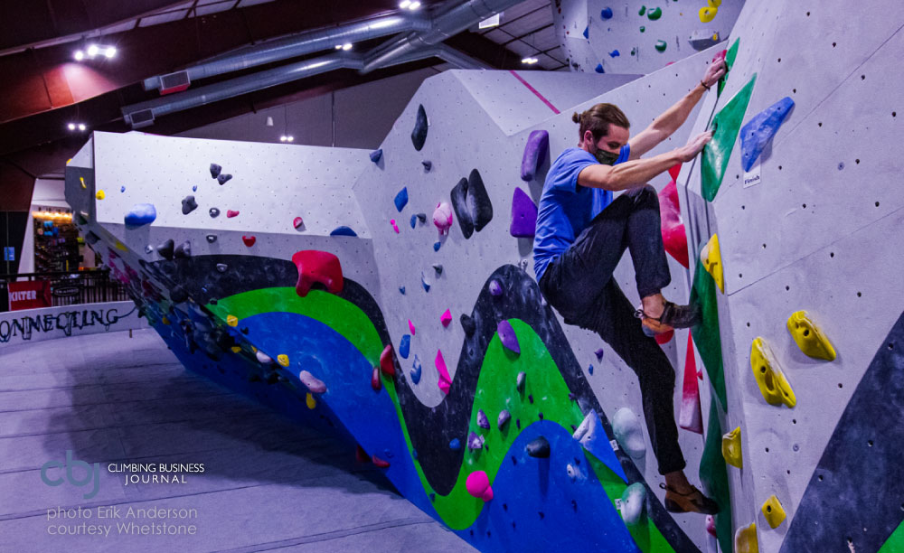bouldering in a climbing gym