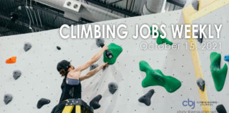 routesetter on ladder - Climbing Jobs Weekly
