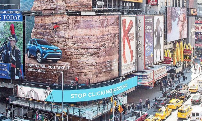 Getting a grip on marketing in Times Square.  Photo: Automotive News.