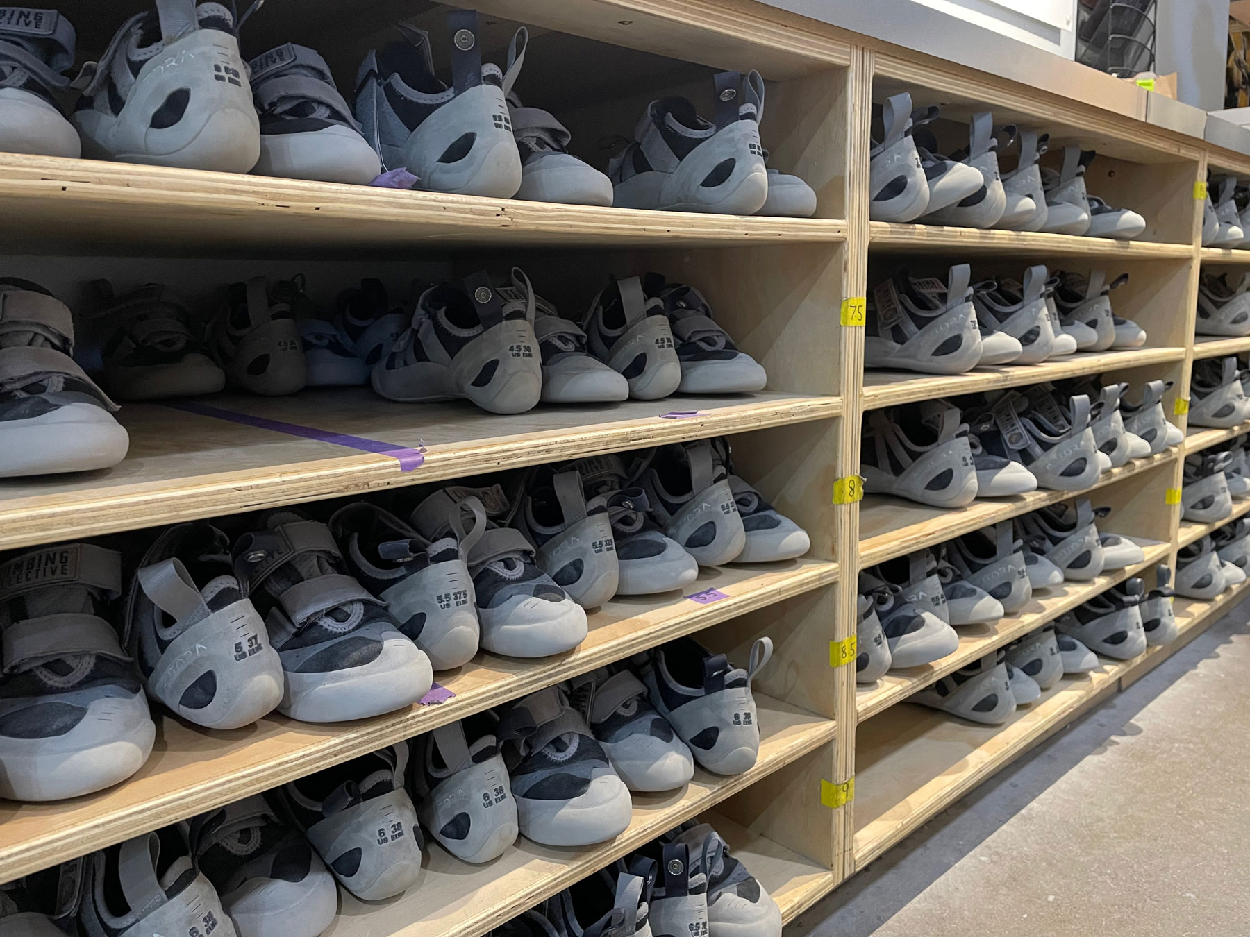 rental climbing shoe storage